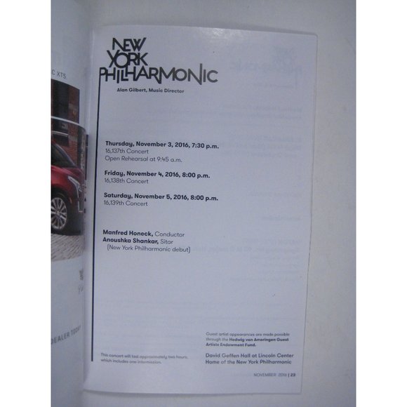New York Philharmonic Stagebill 175th Season Novermber 2016 Lincoln Center - Picture 2 of 8